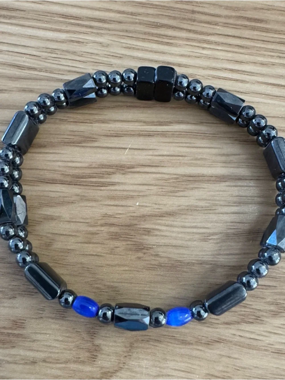 Hematite and Blue Bead Magnet Bracelet - Picture 2 of 4